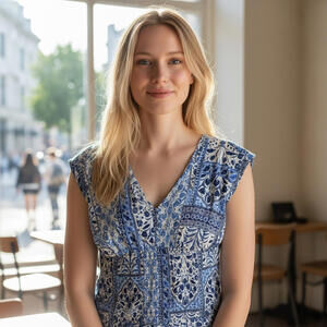 New Old Navy Top Women M Cotton Viscose Blend Blue Coastal Boho Cottage Core NWT